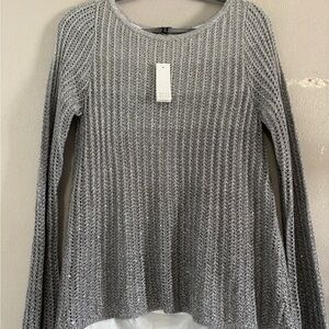 White House Black Market Gray Ribbed Crew Neck Sweater